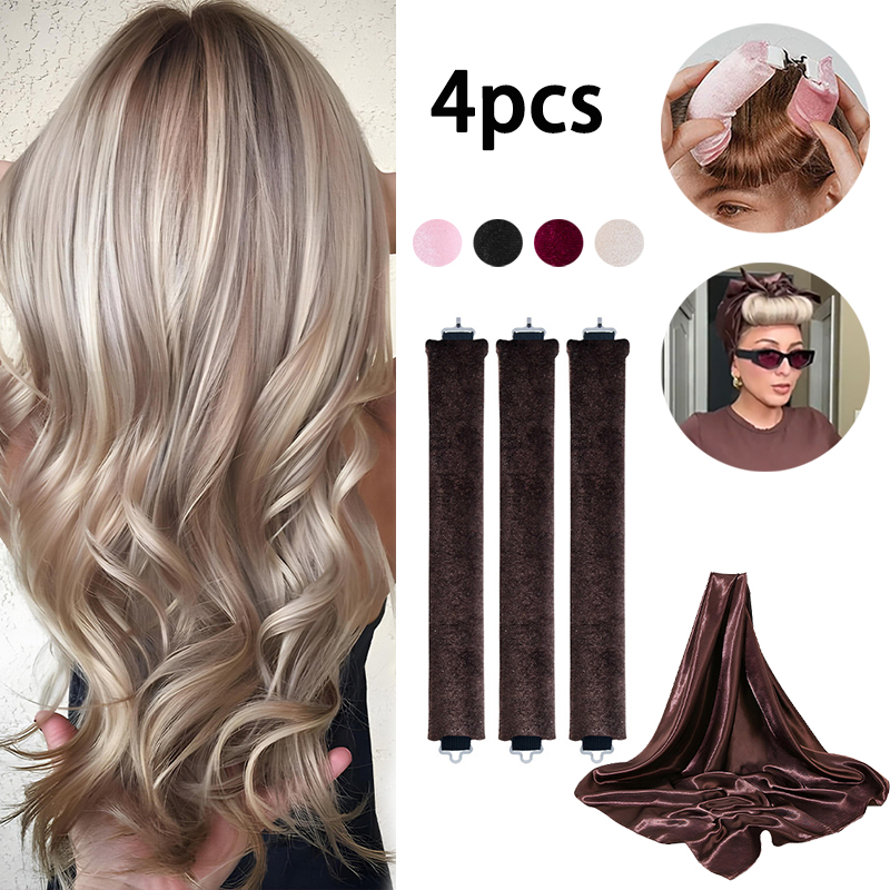 Hair Curling Wand - 4pcs Heatless Hair Curler With Headscarf